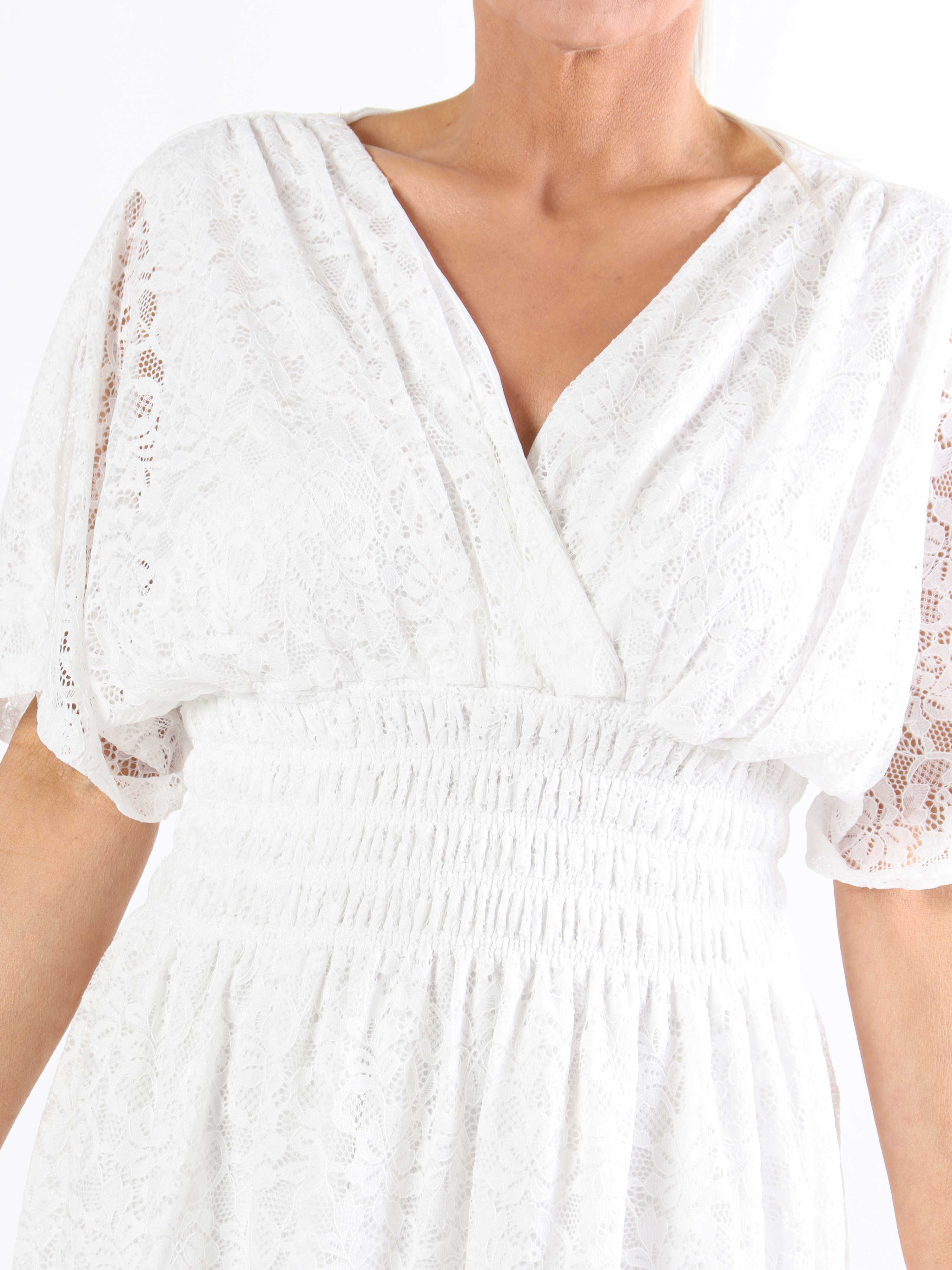 Pams Lace Short S/S - Kort plus size blondekjole med korte ærmer